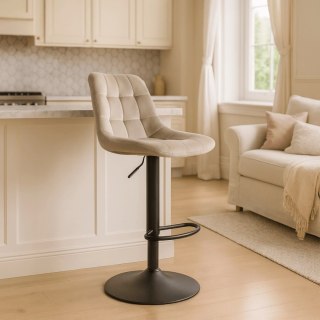 Krzesło Barowe Tapicerowane Hoker ARCOS 2 Beżowe Welurowe Nowoczesne Glamour