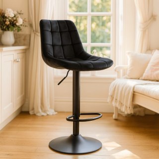 Krzesło Barowe Tapicerowane Hoker ARCOS 2 Czarne Welurowe Nowoczesne Glamour