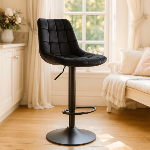 Krzesło Barowe Tapicerowane Hoker ARCOS 2 Czarne Welurowe Nowoczesne Glamour