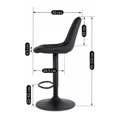 Krzesło Barowe Tapicerowane Hoker ARCOS 2 Czarne Welurowe Nowoczesne Glamour