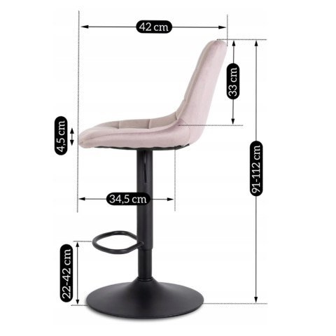Krzesło Barowe Tapicerowane Hoker ARCOS 2 Różowe Welurowe Nowoczesne Glamour