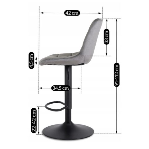 Krzesło Barowe Tapicerowane Hoker ARCOS 2 Szare Welurowe Nowoczesne Glamour
