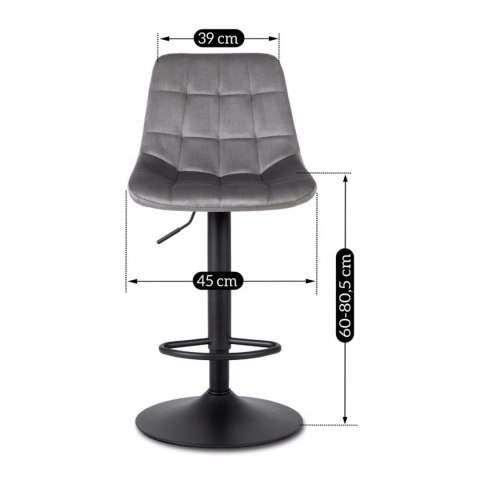 Krzesło Barowe Tapicerowane Hoker ARCOS 2 Szare Welurowe Nowoczesne Glamour