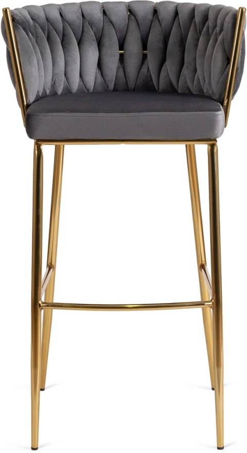 Krzesło Barowe Tapicerowane Plecione Hoker FLORES 2 Szare Welurowe Nowoczesne Glamour