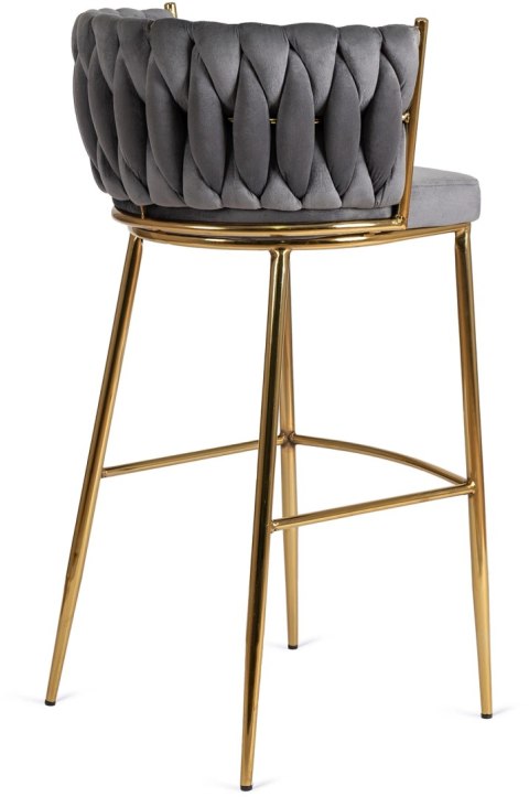 Krzesło Barowe Tapicerowane Plecione Hoker FLORES 2 Szare Welurowe Nowoczesne Glamour