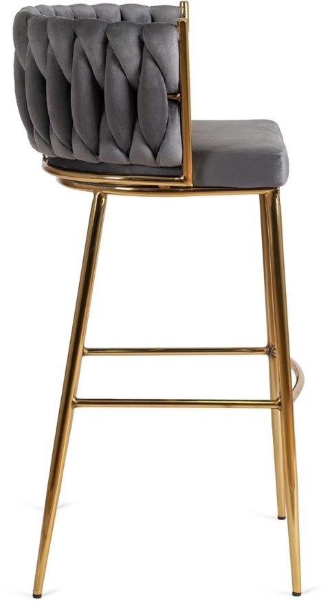 Krzesło Barowe Tapicerowane Plecione Hoker FLORES 2 Szare Welurowe Nowoczesne Glamour