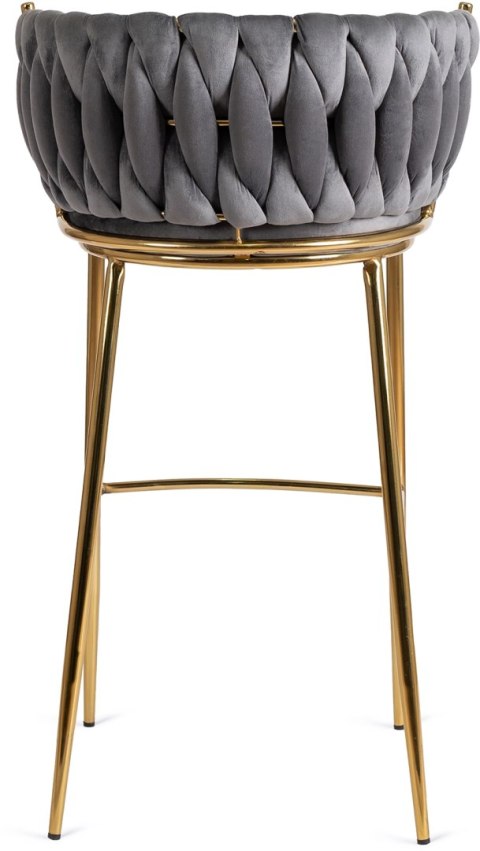 Krzesło Barowe Tapicerowane Plecione Hoker FLORES 2 Szare Welurowe Nowoczesne Glamour