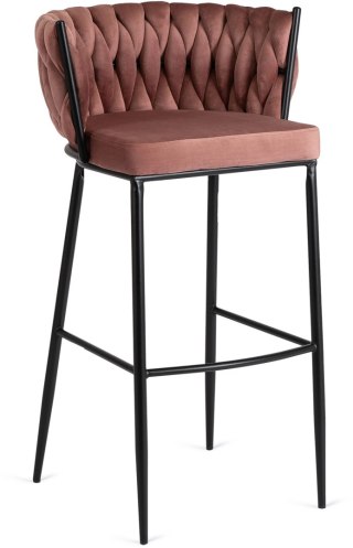 Krzesło Barowe Tapicerowane Plecione Hoker FLORES Różowe Welurowe Nowoczesne Loft