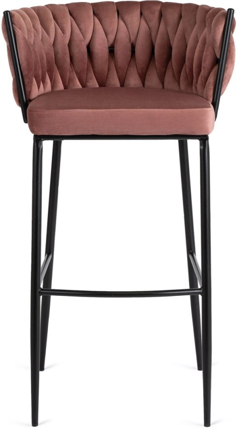 Krzesło Barowe Tapicerowane Plecione Hoker FLORES Różowe Welurowe Nowoczesne Loft