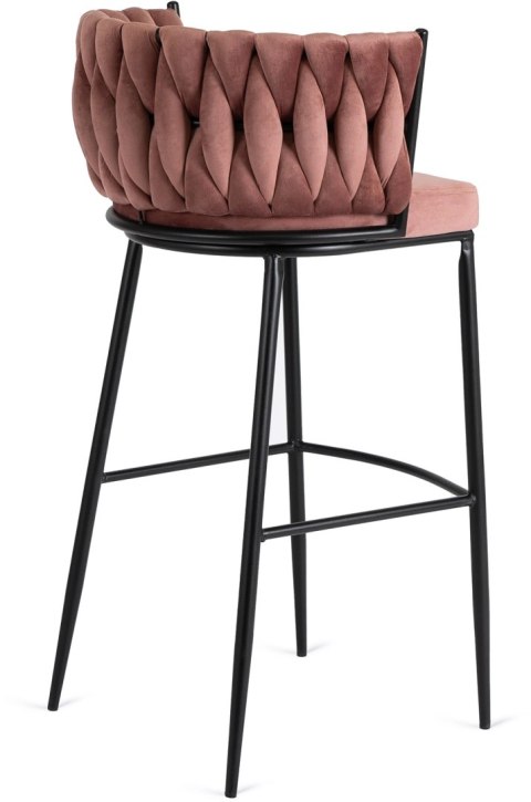 Krzesło Barowe Tapicerowane Plecione Hoker FLORES Różowe Welurowe Nowoczesne Loft