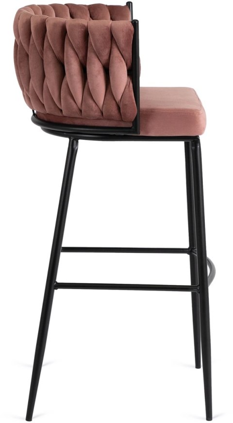 Krzesło Barowe Tapicerowane Plecione Hoker FLORES Różowe Welurowe Nowoczesne Loft