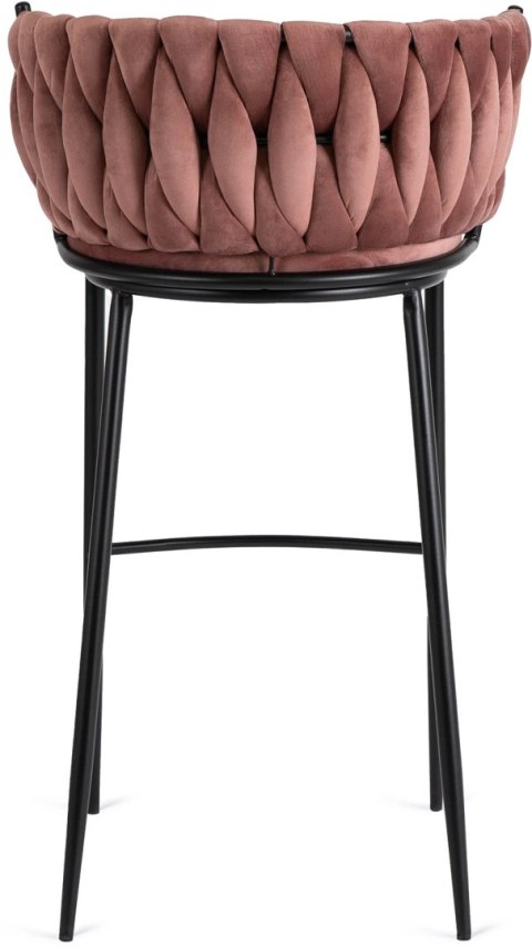 Krzesło Barowe Tapicerowane Plecione Hoker FLORES Różowe Welurowe Nowoczesne Loft