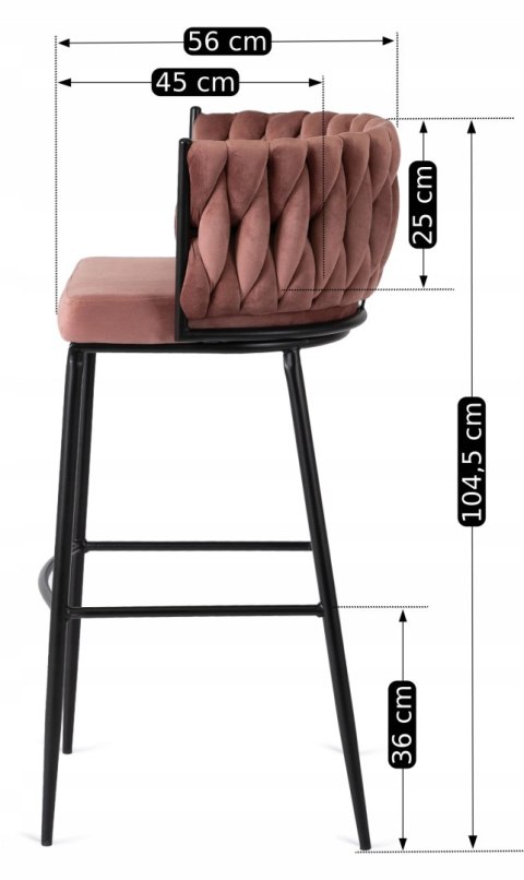 Krzesło Barowe Tapicerowane Plecione Hoker FLORES Różowe Welurowe Nowoczesne Loft