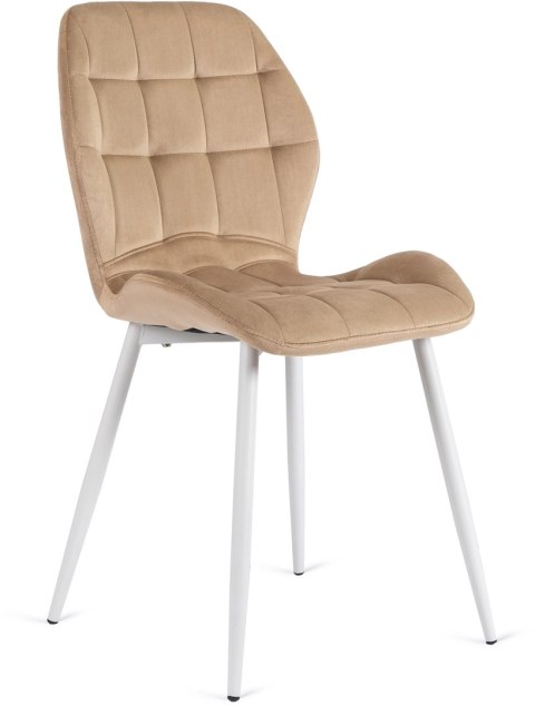 Krzesło LUCKY Beżowe z Białymi Nogami Welurowe