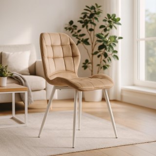 Krzesło LUCKY Beżowe z Białymi Nogami Welurowe