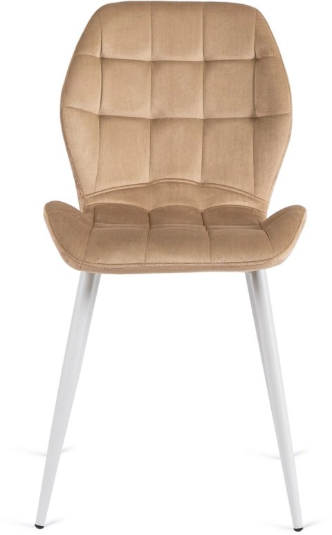 Krzesło LUCKY Beżowe z Białymi Nogami Welurowe
