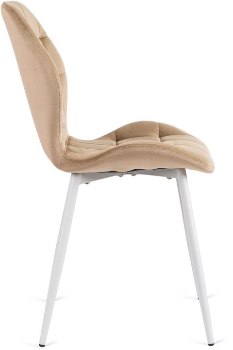 Krzesło LUCKY Beżowe z Białymi Nogami Welurowe