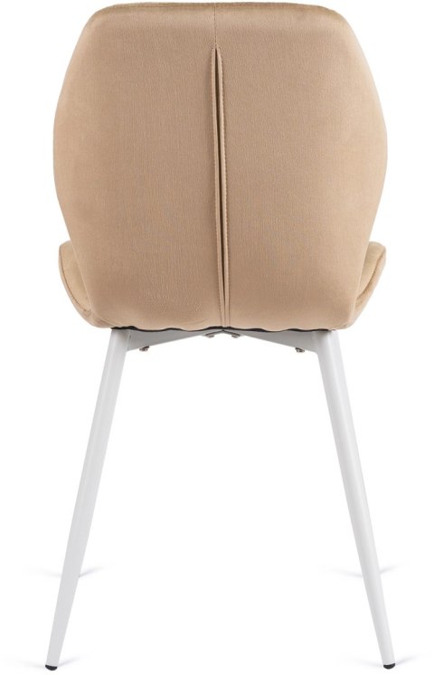 Krzesło LUCKY Beżowe z Białymi Nogami Welurowe
