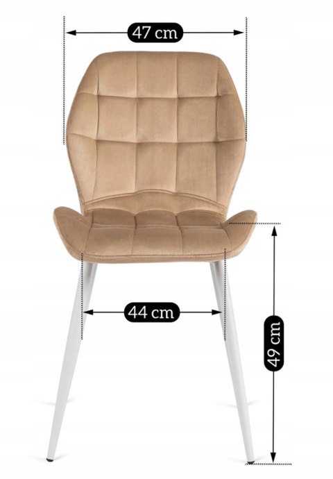 Krzesło LUCKY Beżowe z Białymi Nogami Welurowe