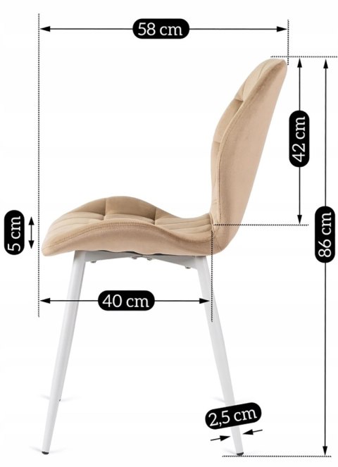 Krzesło LUCKY Beżowe z Białymi Nogami Welurowe