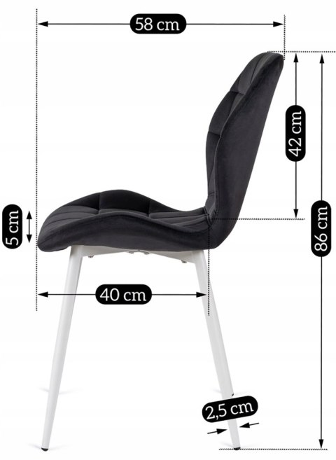 Krzesło LUCKY Czarne z Białymi Nogami Welurowe
