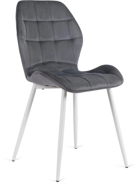 Krzesło Tapicerowane do Jadalni LUCKY Szare z Białymi Nogami Welurowe Nowoczesne