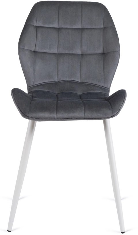 Krzesło Tapicerowane do Jadalni LUCKY Szare z Białymi Nogami Welurowe Nowoczesne