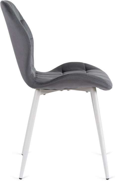 Krzesło Tapicerowane do Jadalni LUCKY Szare z Białymi Nogami Welurowe Nowoczesne