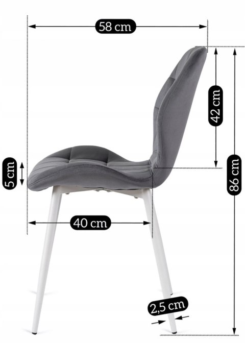 Krzesło Tapicerowane do Jadalni LUCKY Szare z Białymi Nogami Welurowe Nowoczesne