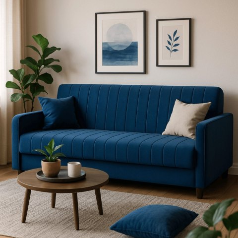 Sofa Rozkładana PORTO Granatowa Welurowa