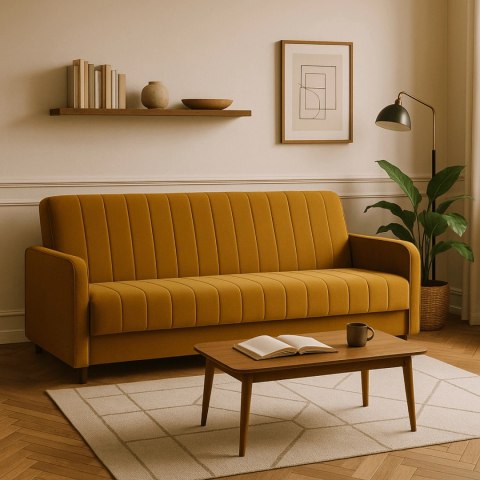 Sofa Rozkładana PORTO Musztardowa Welurowa