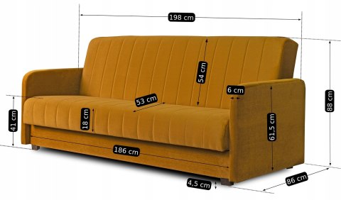 Sofa Rozkładana PORTO Musztardowa Welurowa