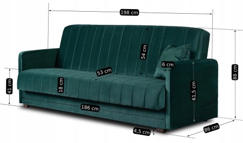 Sofa Rozkładana PORTO Zielona Welurowa