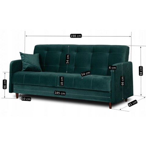 Sofa Rozkładana TIVOLI Zielona Welurowa