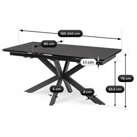 Stół BRUNO Ceramiczny Rozkładany 160-240 cm Czarny