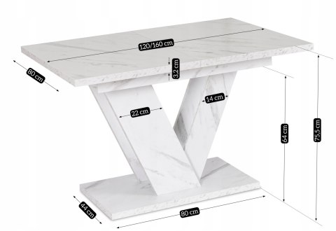Stół CLARK Rozkładany 120-160 cm Biały Marmur
