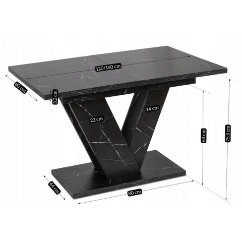 Stół CLARK Rozkładany 120-160 cm Czarny Marmur