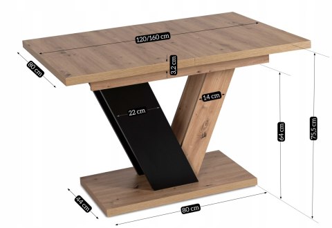 Stół CLARK Rozkładany 120-160 cm Dąb Artisan/Czarny