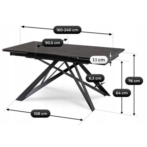 Stół MAXIME Ceramiczny Rozkładany 160-240 cm Czarny Marmur