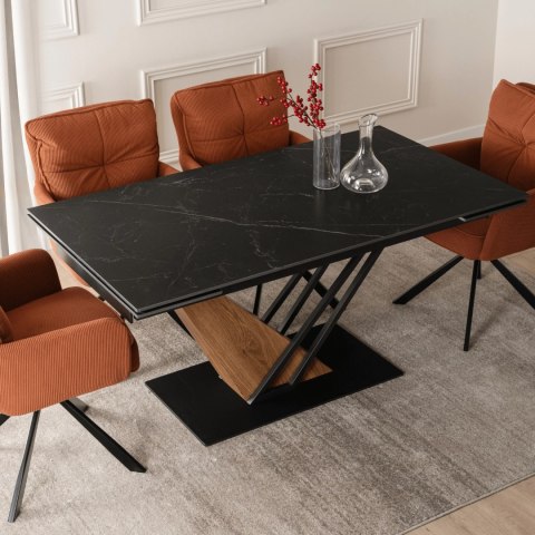 Stół REX Ceramiczny Rozkładany 160-220 cm Czarny Marmur/Orzech