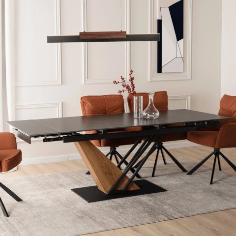 Stół REX Ceramiczny Rozkładany 160-220 cm Czarny Marmur/Orzech