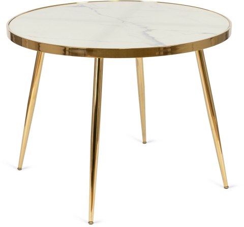 Stół TINGA 100 cm Szklany Biały Marmur/Złoty