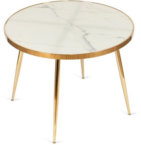 Stół TINGA 100 cm Szklany Biały Marmur/Złoty