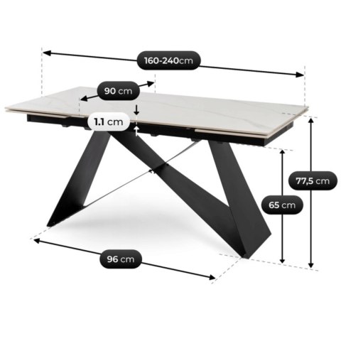 Stół VICTOR Ceramiczny Rozkładany 160-240 cm Biały Marmur/Czarny