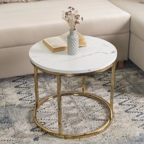 Stolik CLIFF Biały Marmur/Złoty