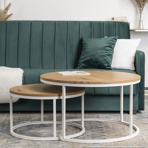 Zestaw Stolików DANIELLE MAX Dąb Naturalny/Biały