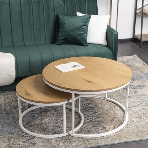 Zestaw Stolików DANIELLE MAX Dąb Naturalny/Biały