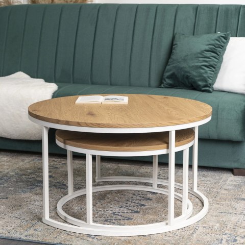 Zestaw Stolików DANIELLE MAX Dąb Naturalny/Biały