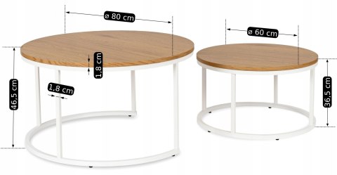 Zestaw Stolików DANIELLE MAX Dąb Naturalny/Biały