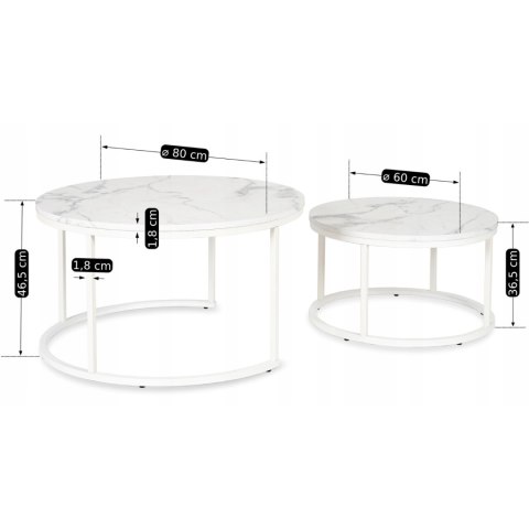 Zestaw Stolików JOE MAX Biały Marmur